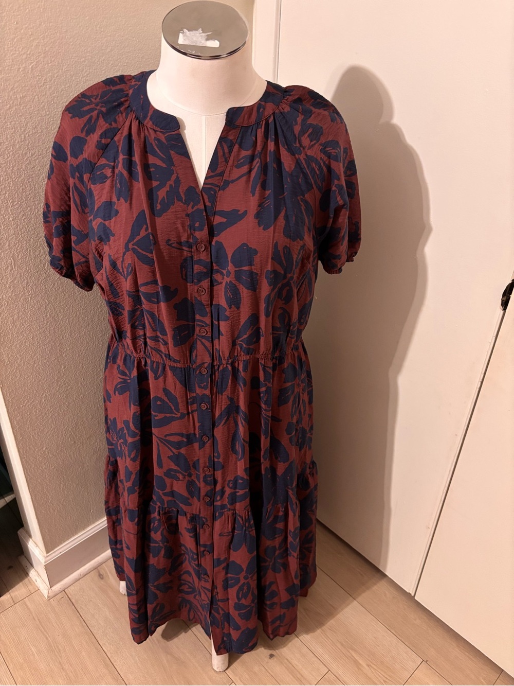 SONOMA  Women's Rust and Navy Floral Button-Front Dress